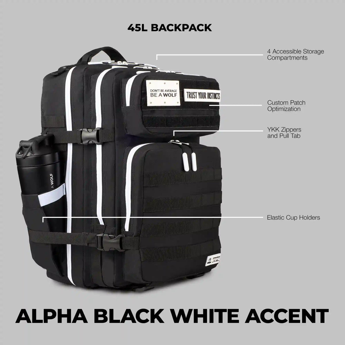 45L Backpack Alpha Black White Accents