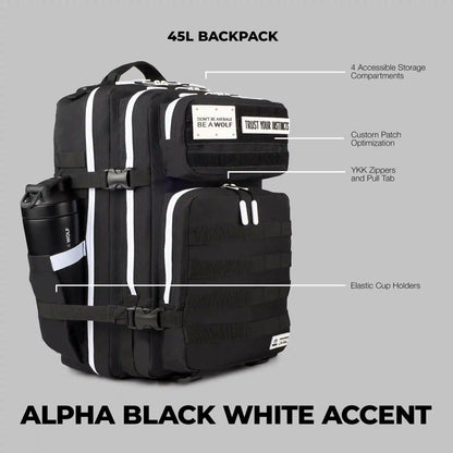 45L Backpack Alpha Black White Accents