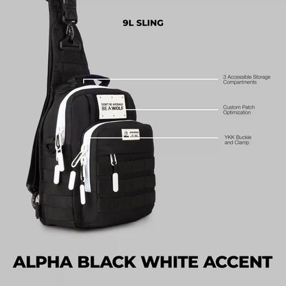 9L Tactical Sling Bag Alpha Black with White Accents