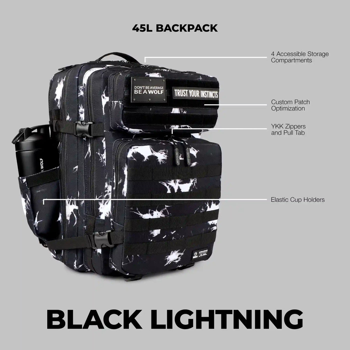 45L Backpack Black Lightning